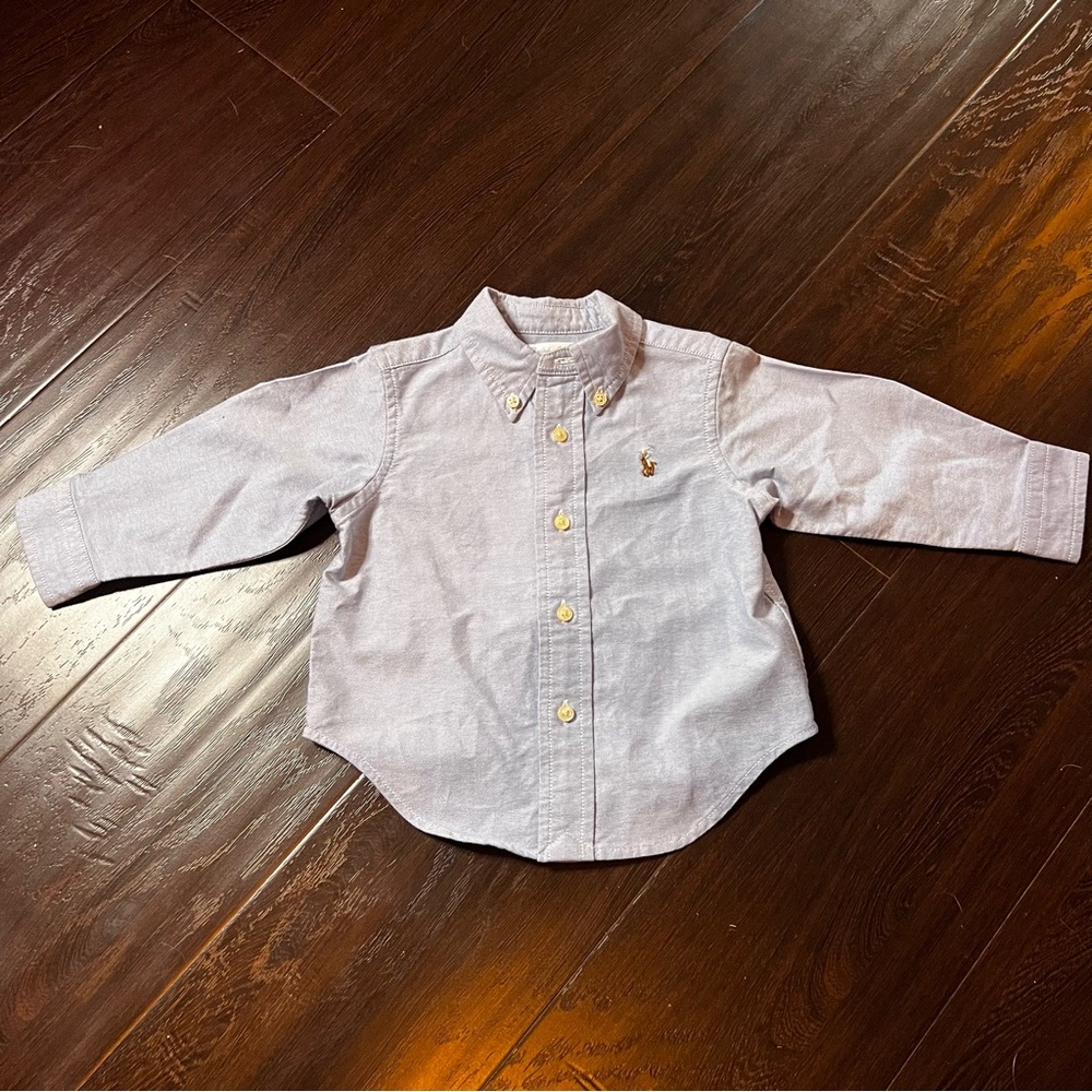 Ralph Lauren Preppy Classic Light Blue Baby Kids Button Down Shirt 6-9 Month
